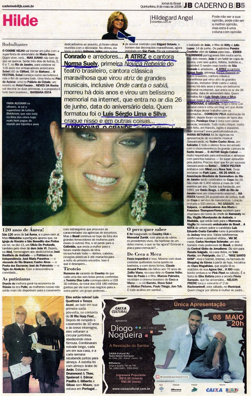 JB Caderno B - Hildegard Angel - 08/05/2008 - Norma Suely